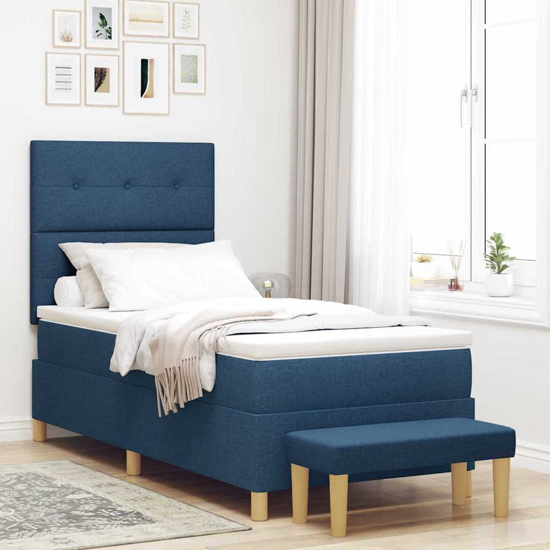 Pat cu arcuri cu headboard albastru 200 x 100 cm țesătură