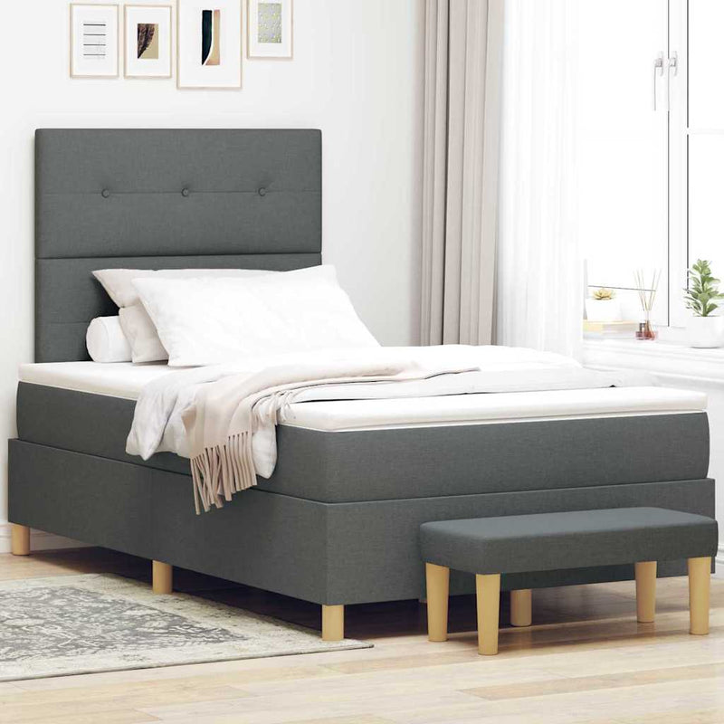 Pat cu arcuri cu headboard Gri închis 200 x 120 cm țesătură