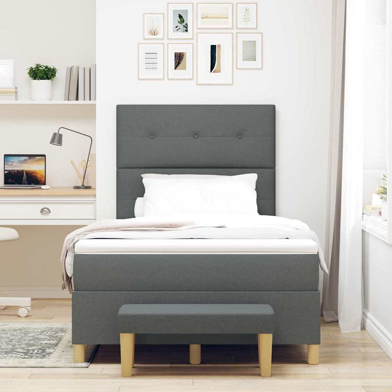 Pat cu arcuri cu headboard Gri închis 200 x 120 cm țesătură