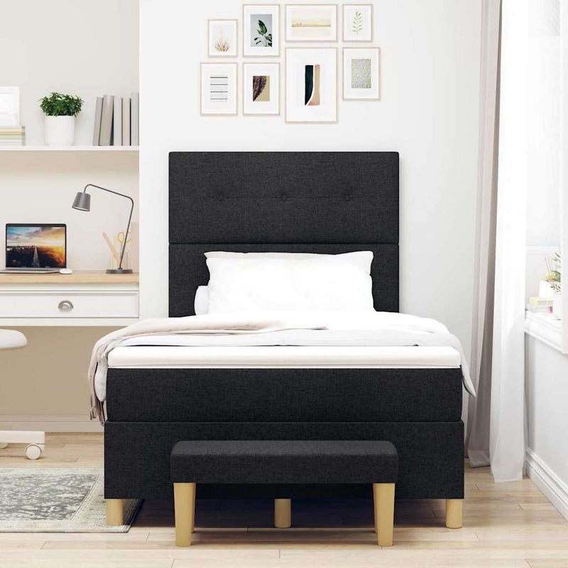 Pat cu arcuri cu headboard Negru 200 x 120 cm țesătură