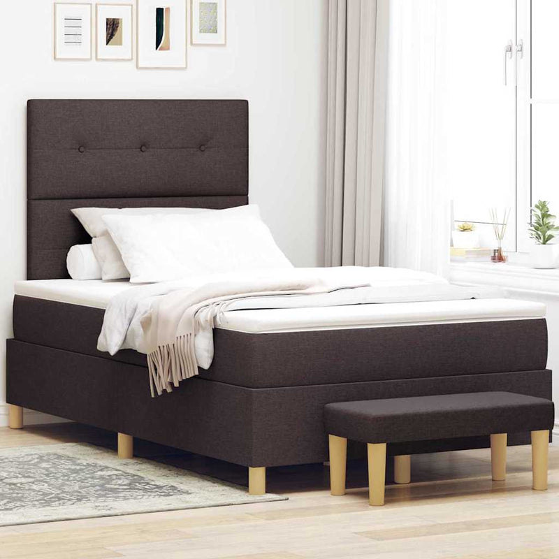 Pat cu arcuri cu headboard Maro închis 200 x 120 cm țesătură