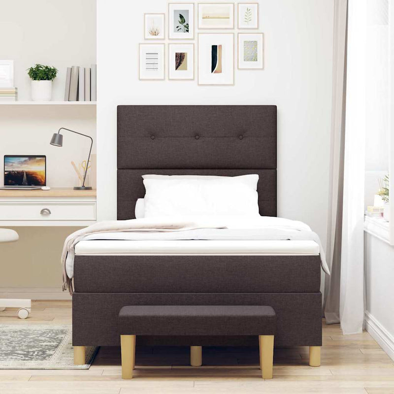 Pat cu arcuri cu headboard Maro închis 200 x 120 cm țesătură