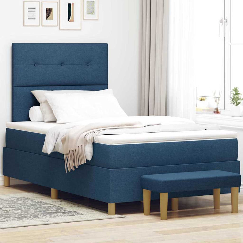 Pat cu arcuri cu headboard albastru 200 x 120 cm țesătură