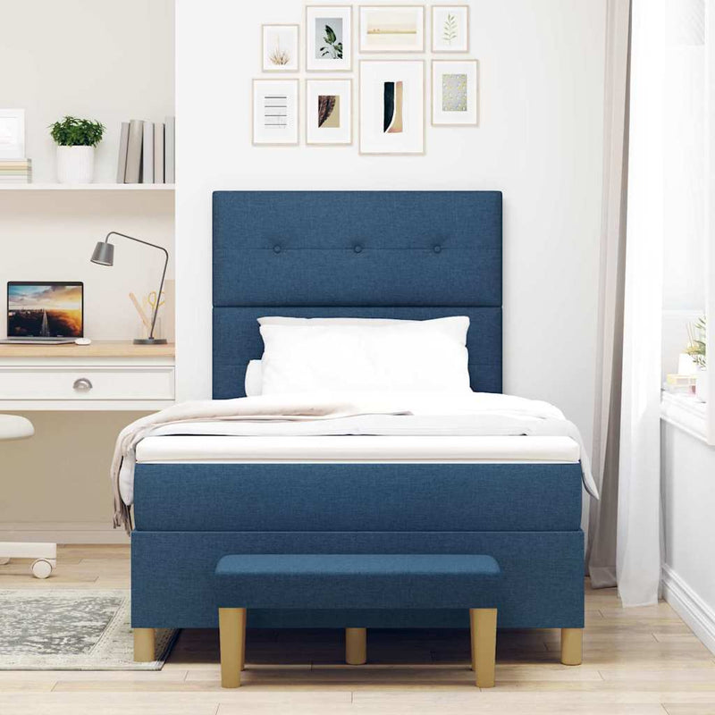 Pat cu arcuri cu headboard albastru 200 x 120 cm țesătură