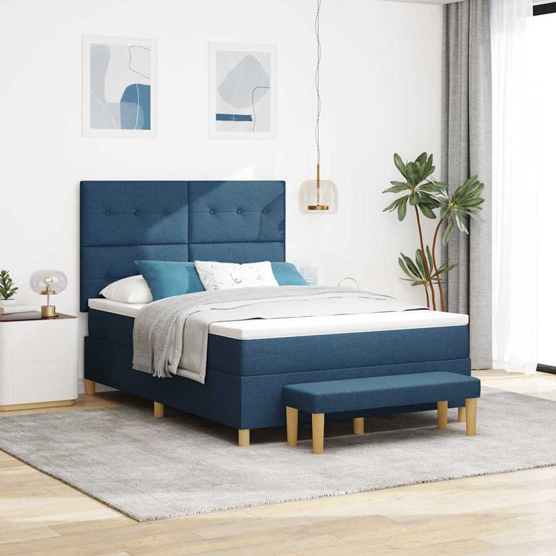 Pat cu arcuri cu headboard albastru 190 x 140 cm țesătură