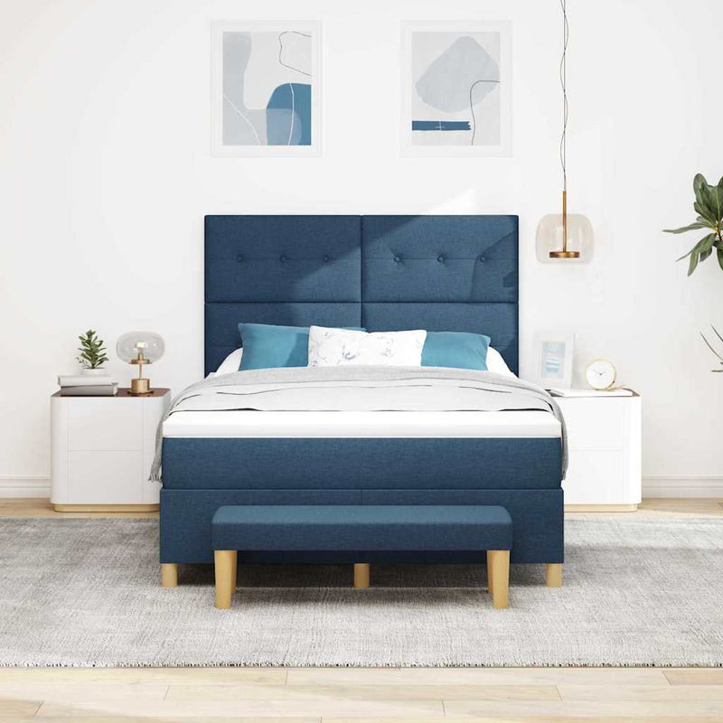 Pat cu arcuri cu headboard albastru 200 x 140 cm țesătură