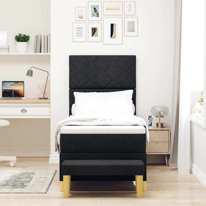 Pat cu arcuri cu pernă cu headboard Negru 200 x 80 cm țesătură