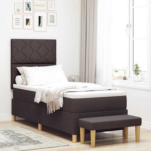 Pat cu arcuri cu headboard Maro închis 200 x 80 cm țesătură