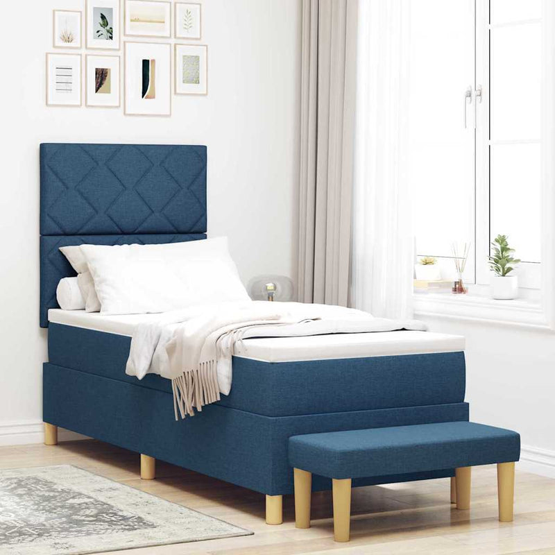 Pat cu arcuri cu headboard albastru 200 x 80 cm țesătură