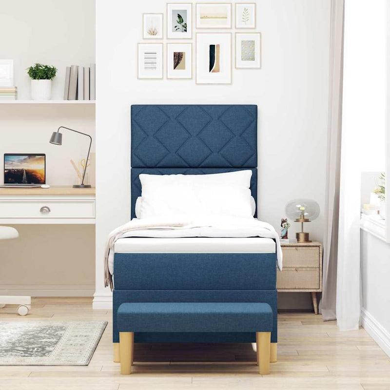 Pat cu arcuri cu headboard albastru 200 x 80 cm țesătură