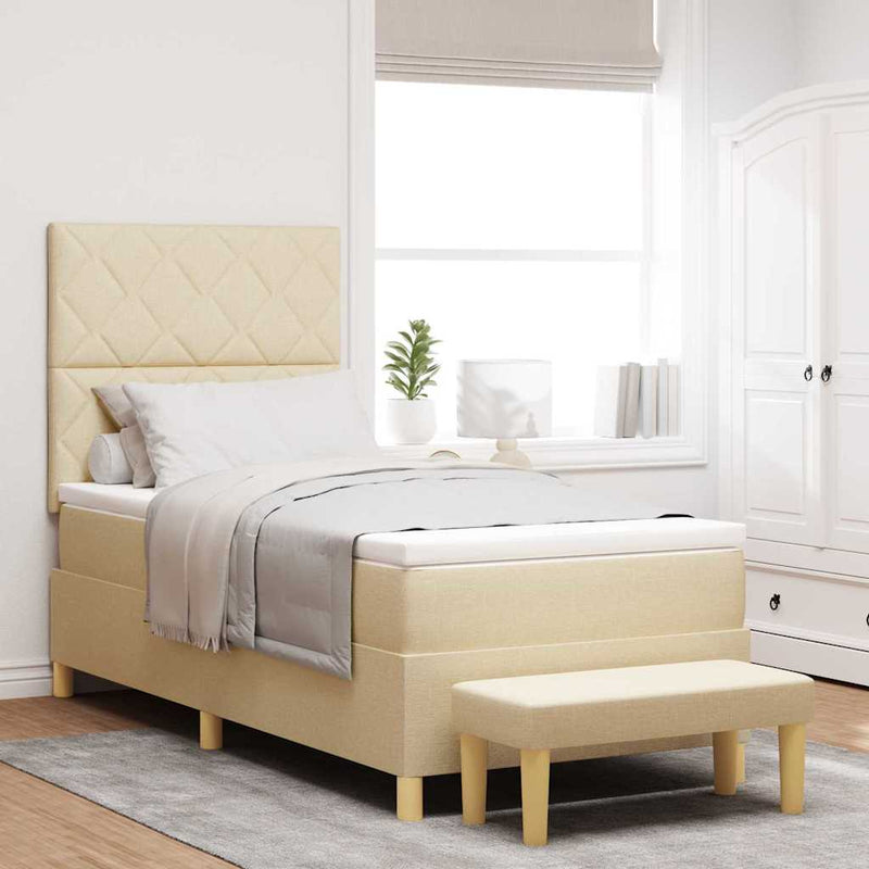 Pat cu arcuri cu pernă cu headboard Crem 190 x 90 cm țesătură