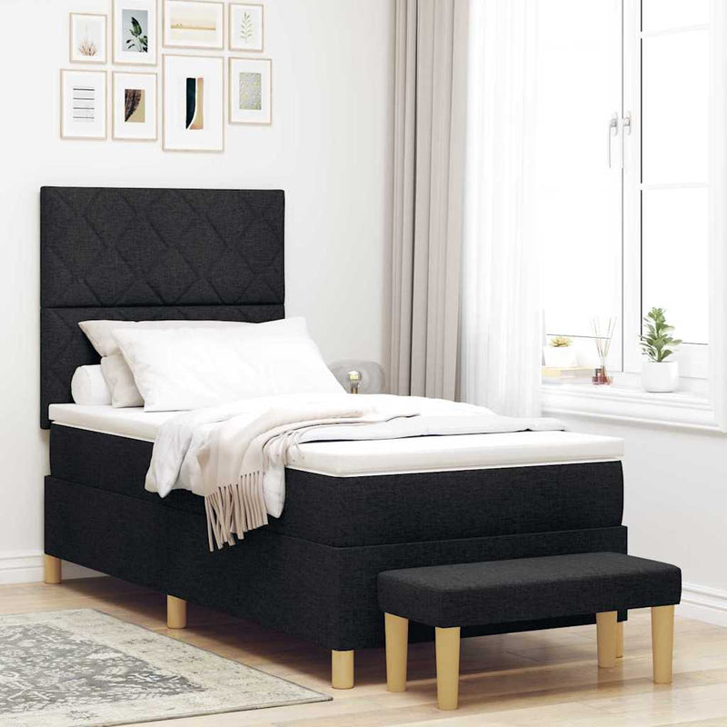 Pat cu arcuri cu pernă cu headboard Negru 200 x 90 cm țesătură
