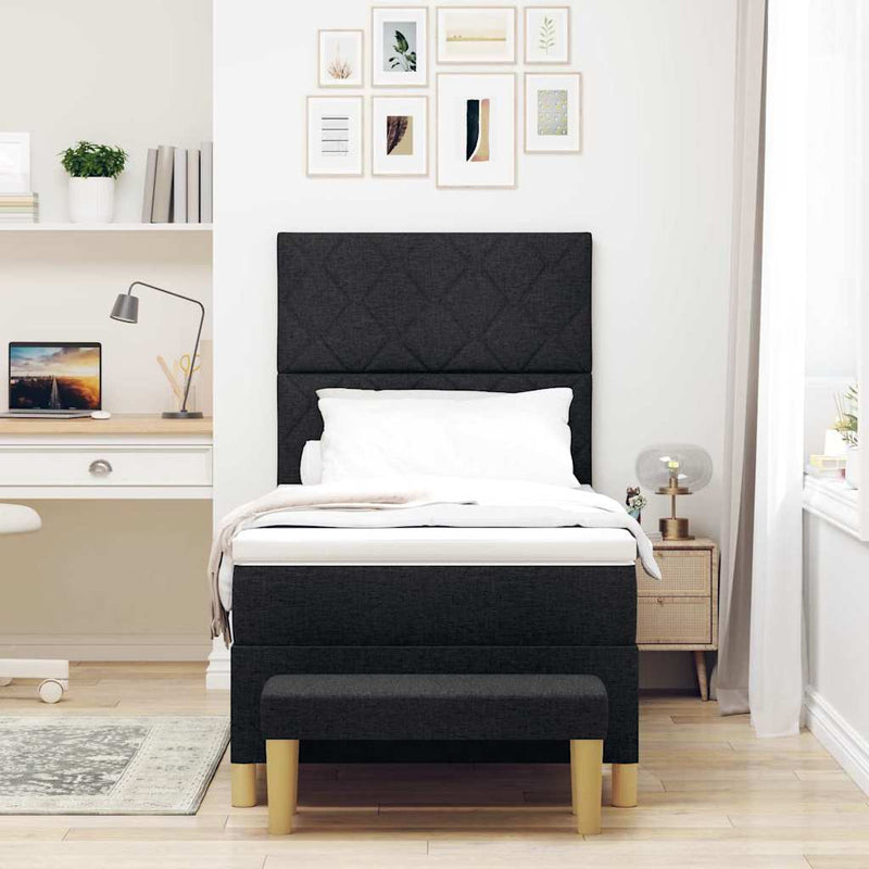 Pat cu arcuri cu pernă cu headboard Negru 200 x 90 cm țesătură
