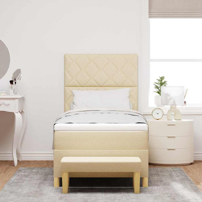 Pat cu arcuri cu headboard Crem 200 x 90 cm țesătură