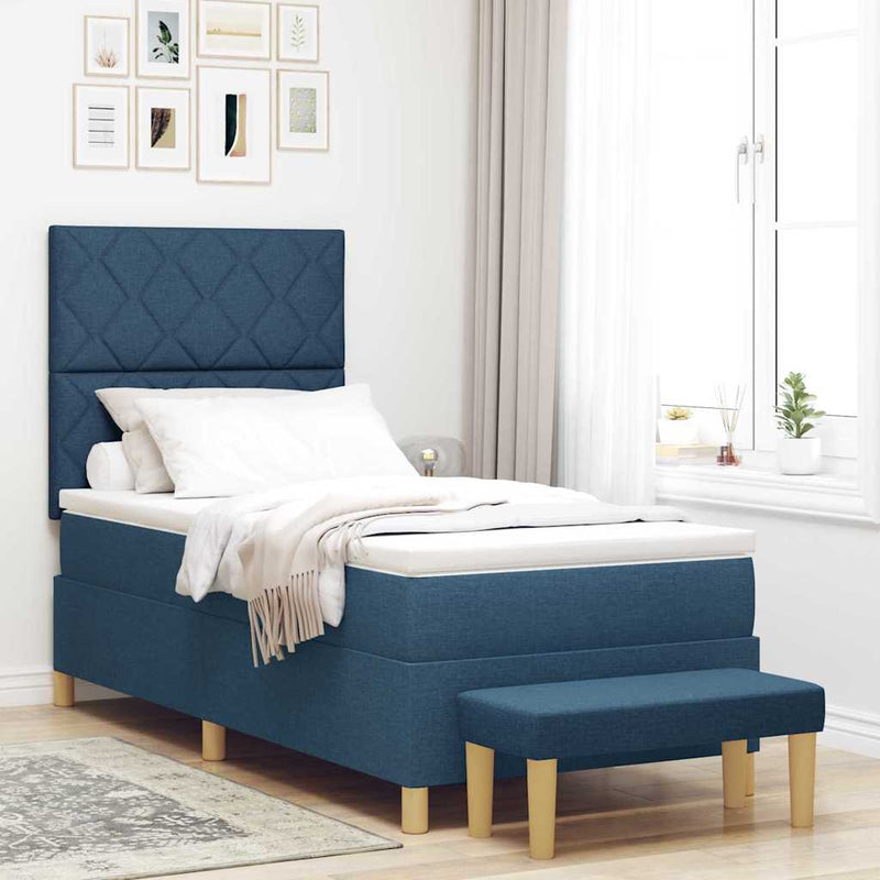 Pat cu arcuri cu headboard albastru 200 x 100 cm țesătură