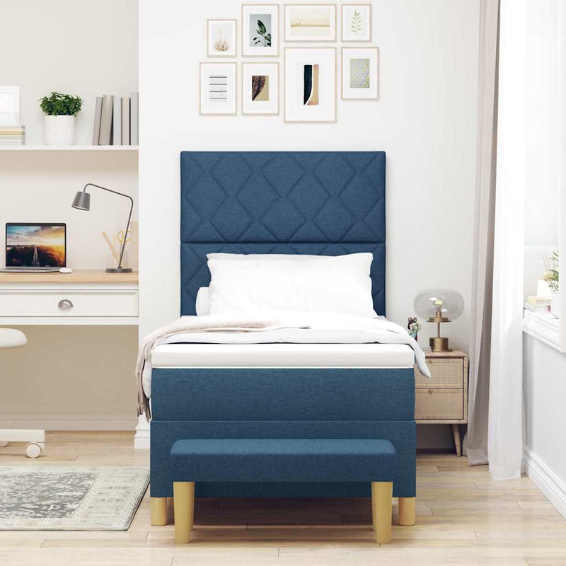 Pat cu arcuri cu headboard albastru 200 x 100 cm țesătură