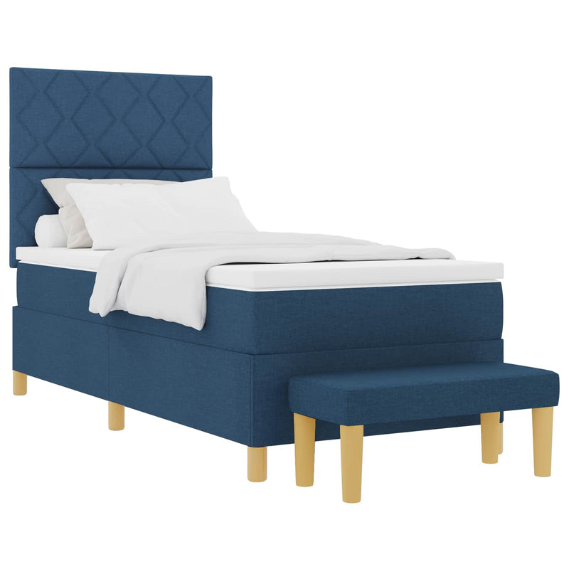 Pat cu arcuri cu headboard albastru 200 x 100 cm țesătură