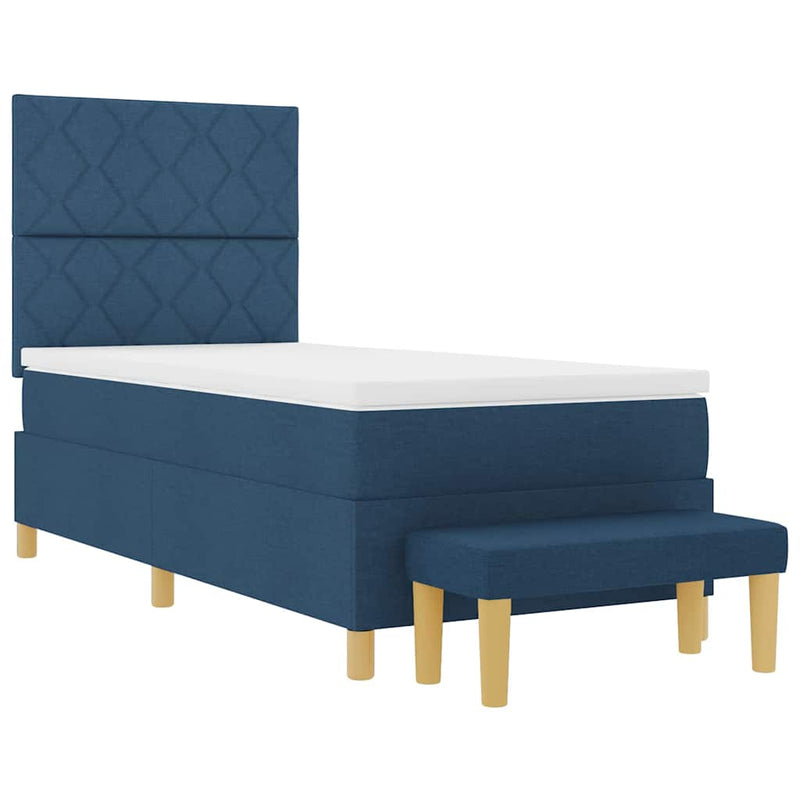 Pat cu arcuri cu headboard albastru 200 x 100 cm țesătură