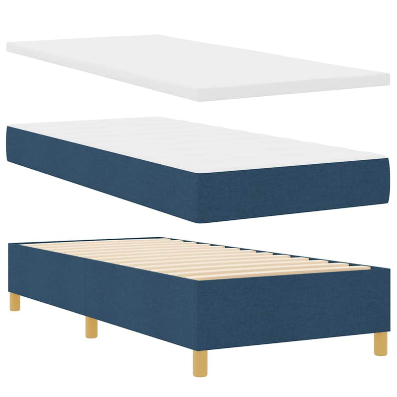 Pat cu arcuri cu headboard albastru 200 x 100 cm țesătură