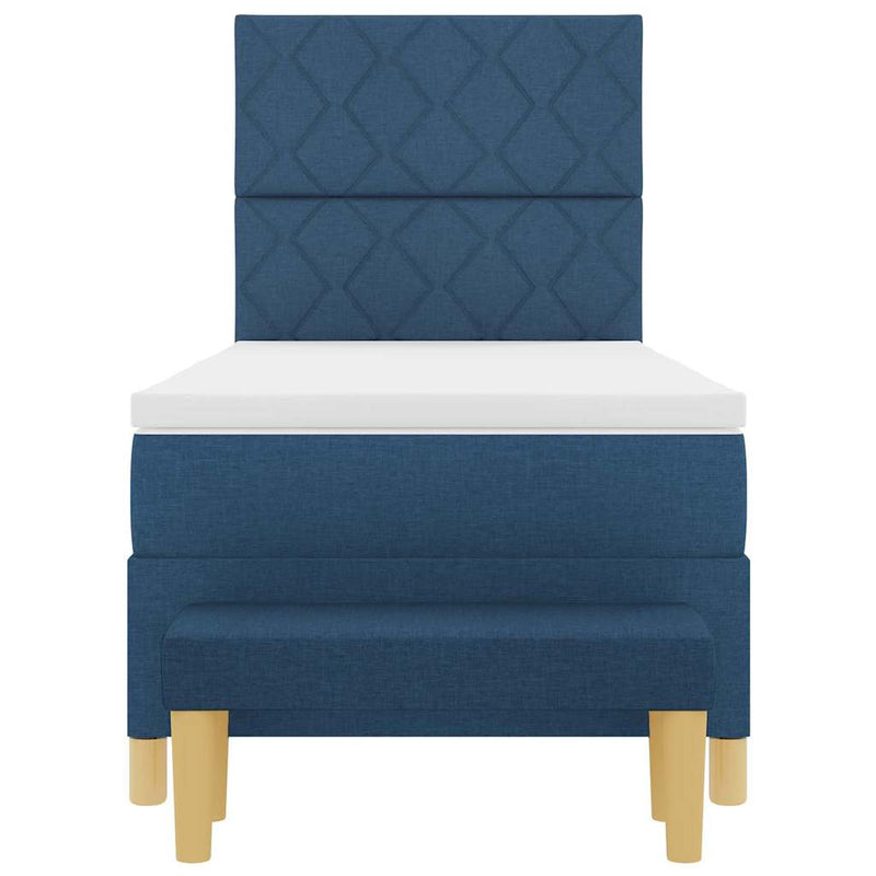 Pat cu arcuri cu headboard albastru 200 x 100 cm țesătură