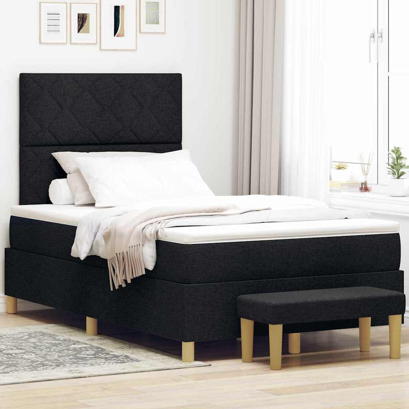 Pat cu arcuri cu pernă cu headboard Negru 200 x 120 cm țesătură