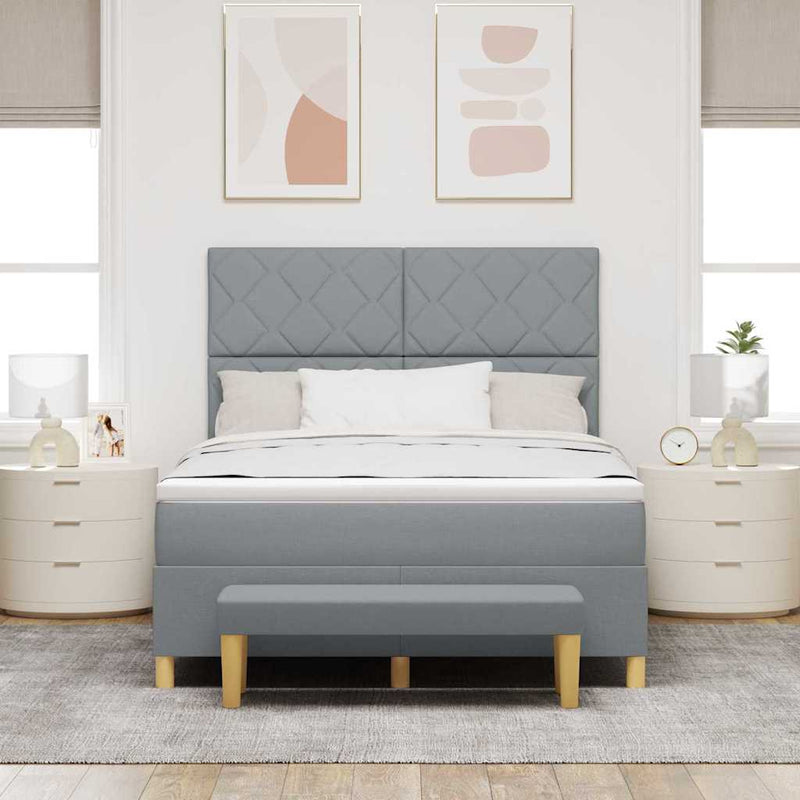 Pat cu arcuri cu headboard Gri deschis 190 x 140 cm țesătură