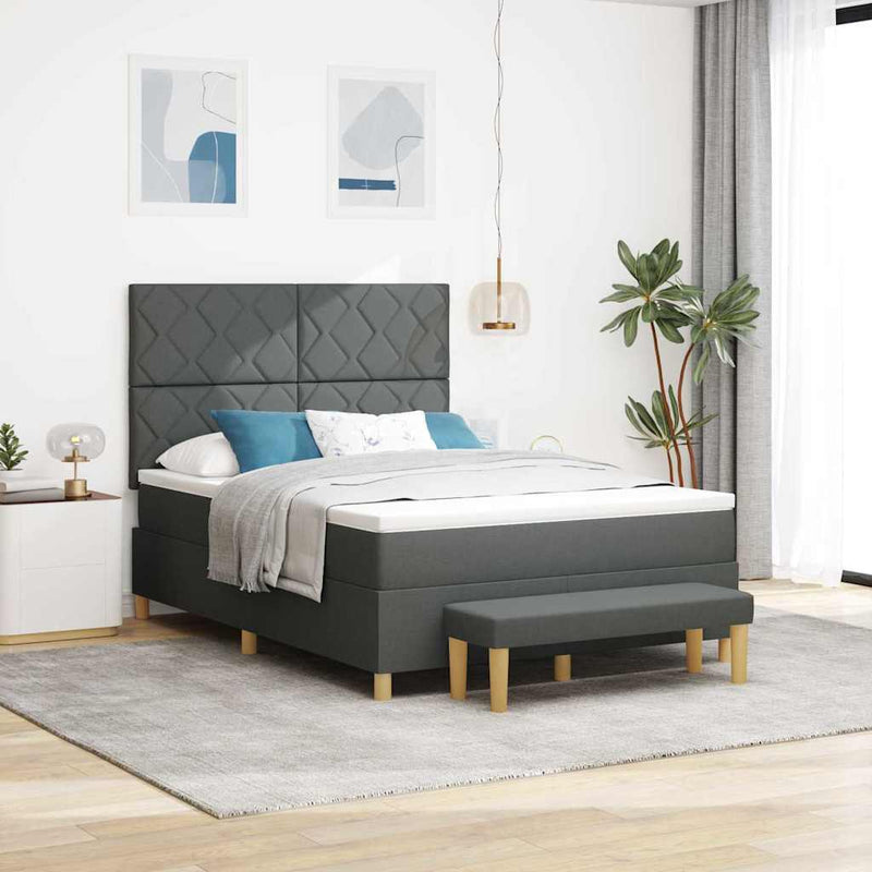 Pat cu arcuri cu headboard Gri închis 190 x 140 cm țesătură