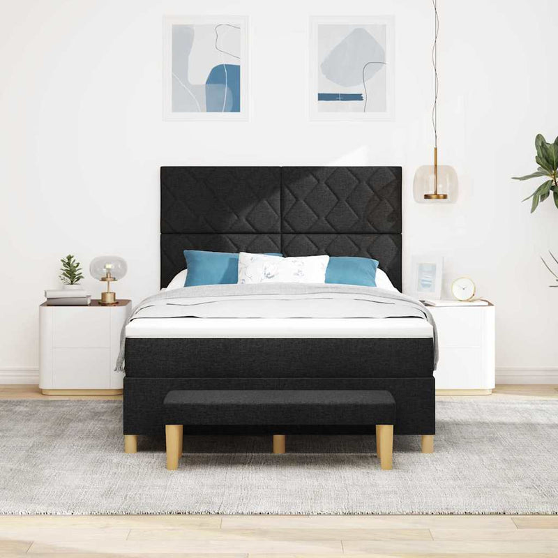 Pat cu arcuri cu pernă cu headboard Negru 200 x 140 cm țesătură