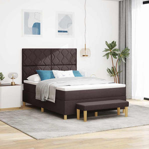 Pat cu arcuri cu headboard Maro închis 200 x 140 cm țesătură