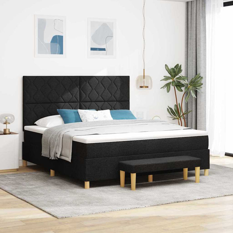 Pat cu arcuri cu headboard Negru 200 x 180 cm țesătură