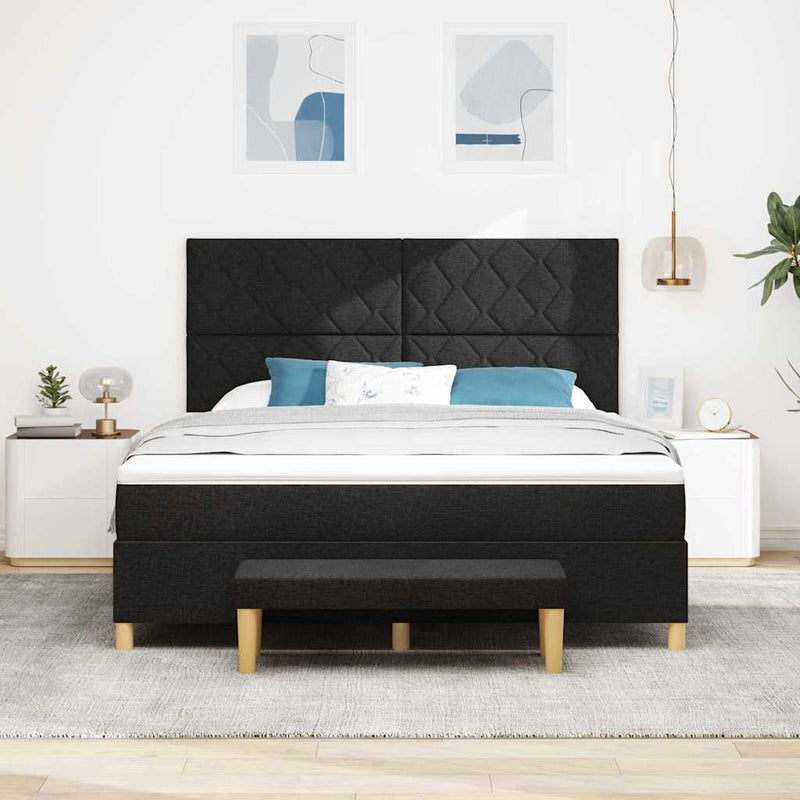 Pat cu arcuri cu headboard Negru 200 x 180 cm țesătură