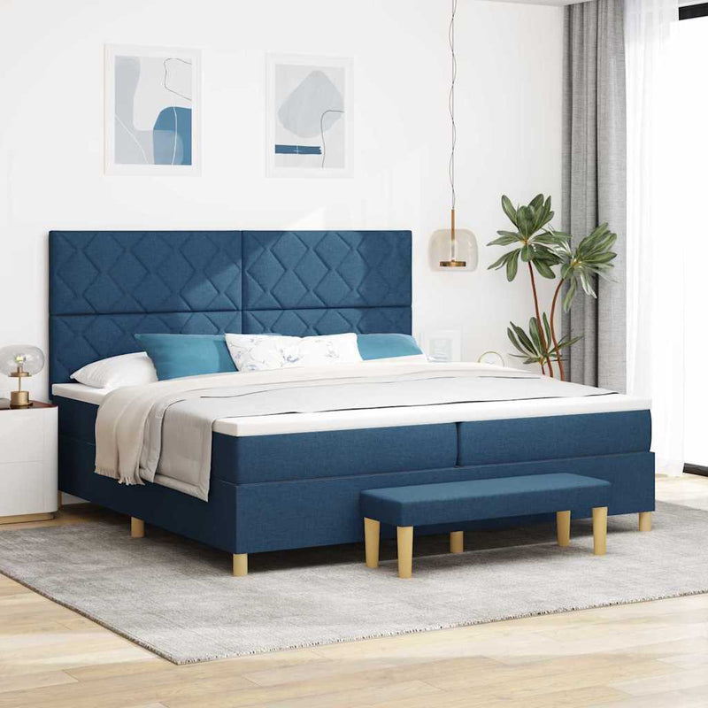 Pat cu arcuri cu headboard albastru 200 x 200 cm țesătură