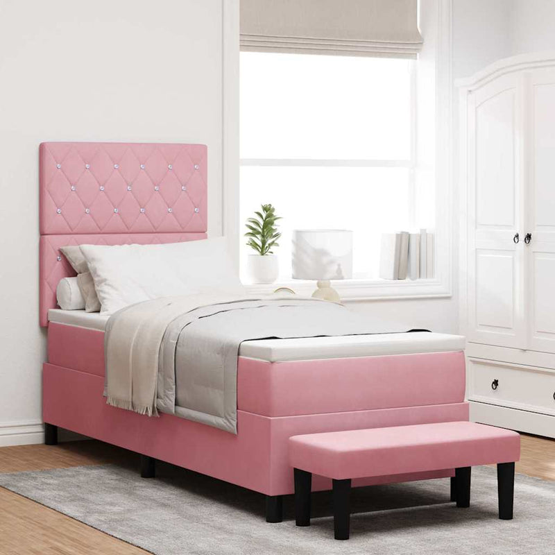 Pat cu arcuri cu headboard Roz 200 x 80 cm Catifea