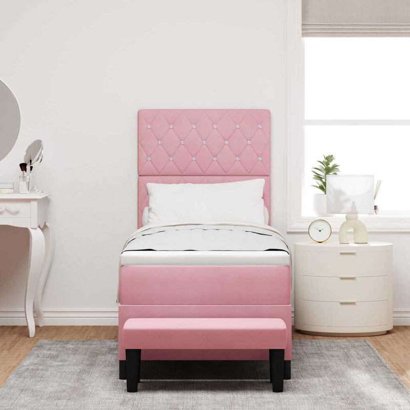 Pat cu arcuri cu headboard Roz 200 x 80 cm Catifea