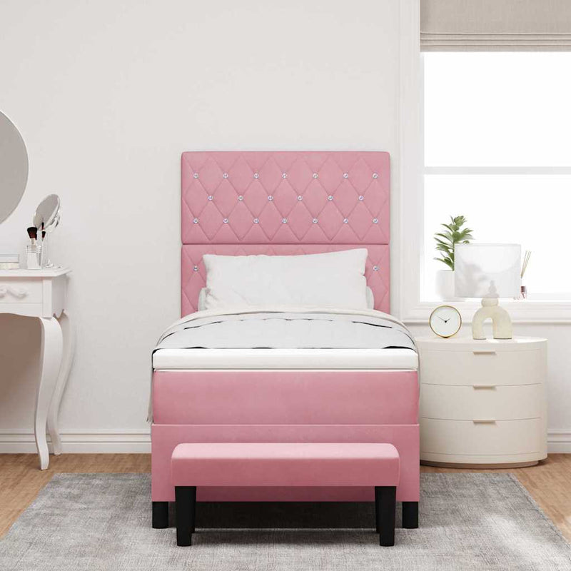 Pat cu arcuri cu headboard Roz 200 x 90 cm Catifea