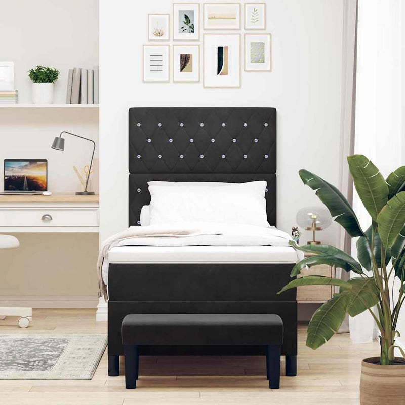 Pat cu arcuri cu pernă cu headboard Negru 200 x 100 cm Catifea