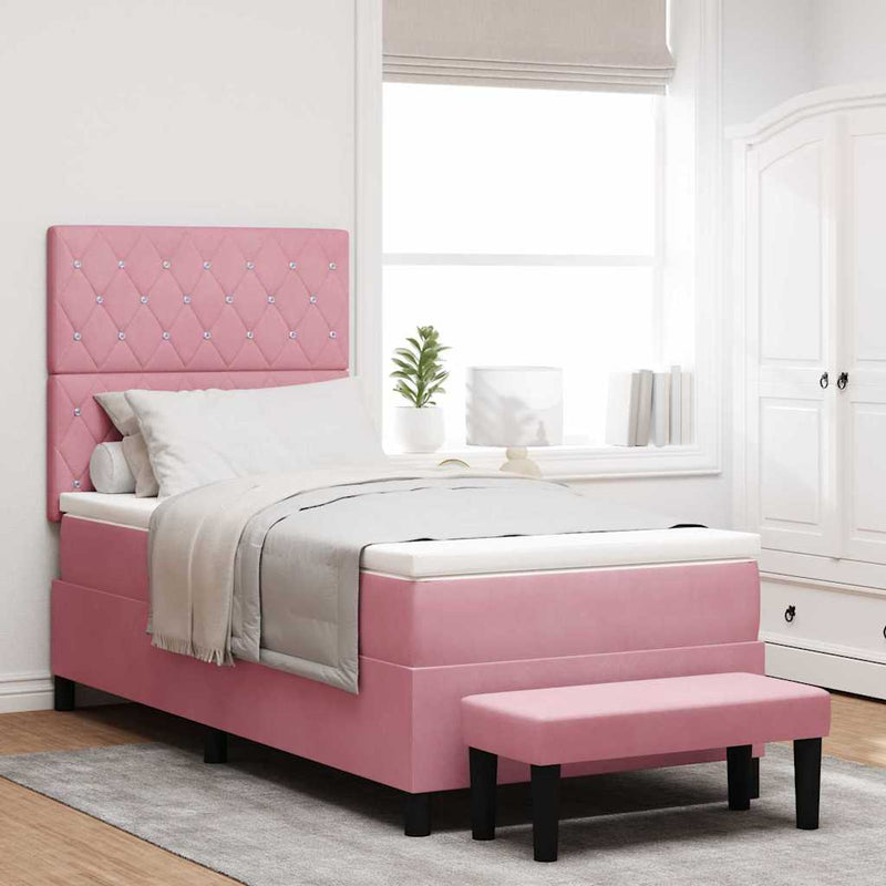 Pat cu arcuri cu headboard Roz 200 x 100 cm Catifea