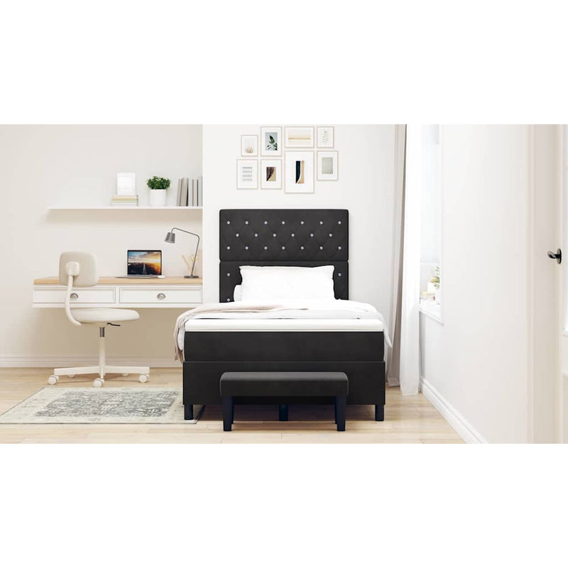 Pat cu arcuri cu pernă cu headboard Negru 190 x 120 cm Catifea