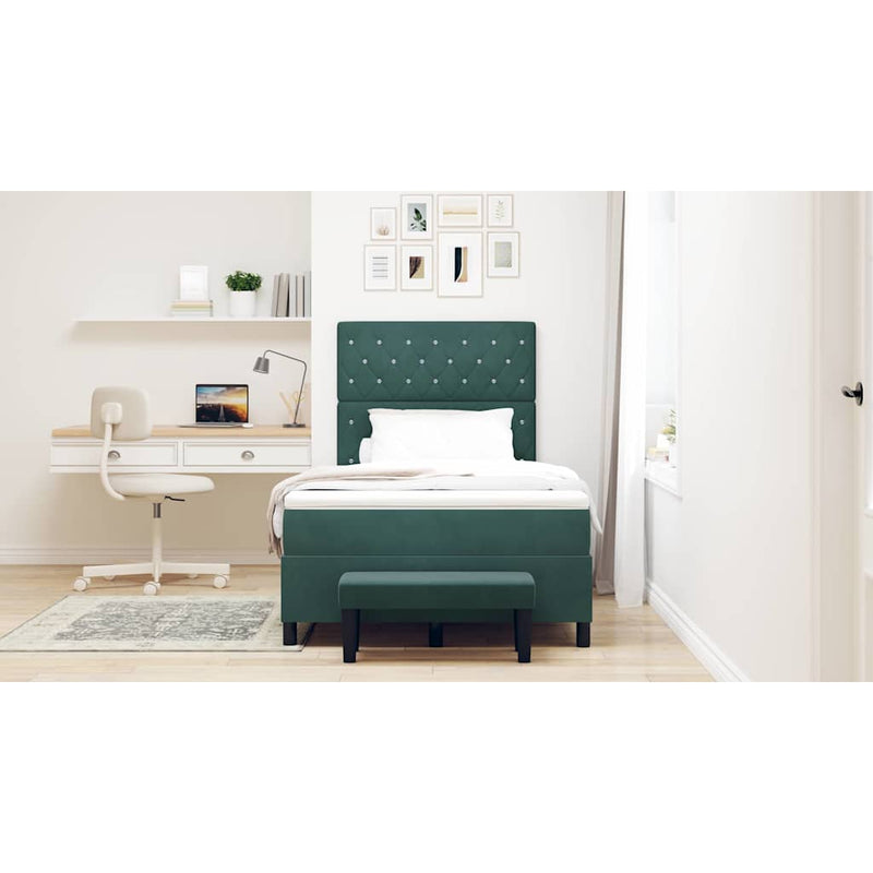 Pat cu arcuri cu headboard Verde închis 190 x 120 cm Catifea