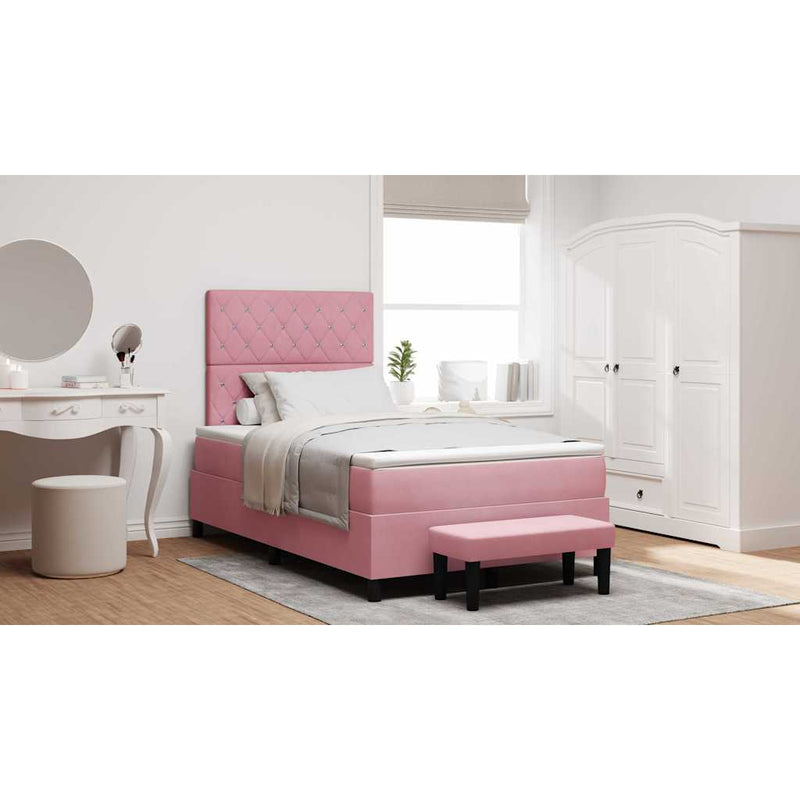 Pat cu arcuri cu headboard Roz 190 x 120 cm Catifea