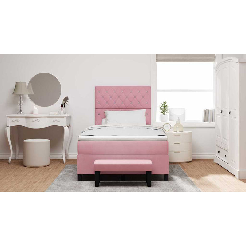 Pat cu arcuri cu headboard Roz 190 x 120 cm Catifea