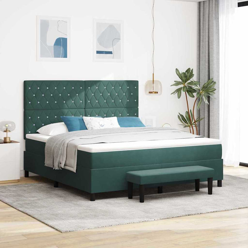 Pat cu arcuri cu headboard Verde închis 200 x 180 cm Catifea