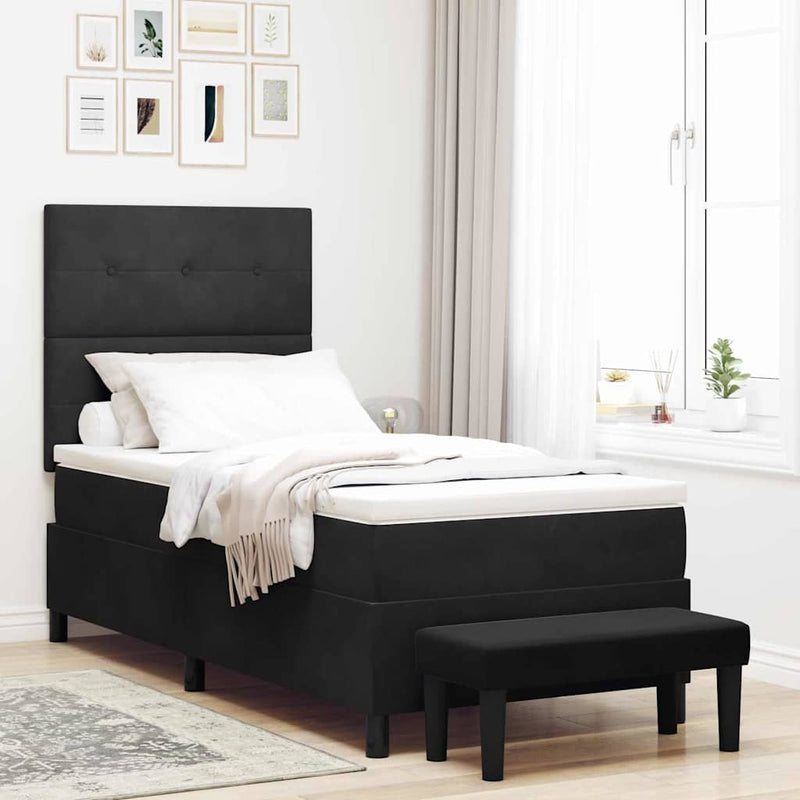 Pat cu arcuri cu headboard Negru 200 x 80 cm Catifea