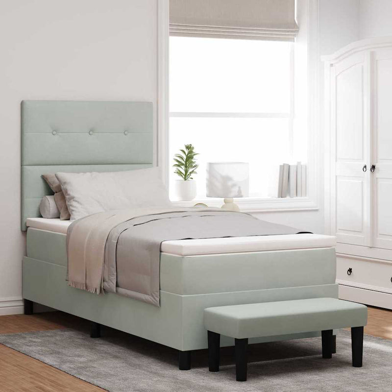 Pat cu arcuri cu headboard Gri deschis 190 x 90 cm Catifea