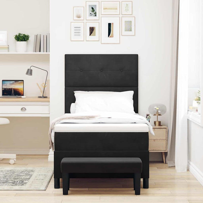 Pat cu arcuri cu pernă cu headboard Negru 190 x 90 cm Catifea