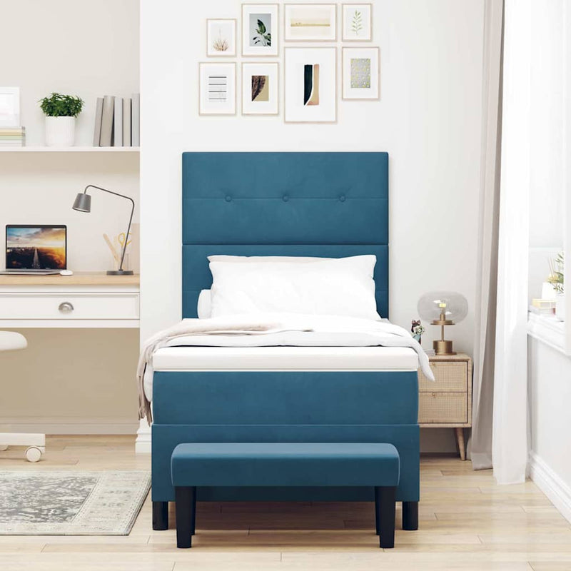 Pat cu arcuri cu headboard Albastru închis 190 x 90 cm Catifea