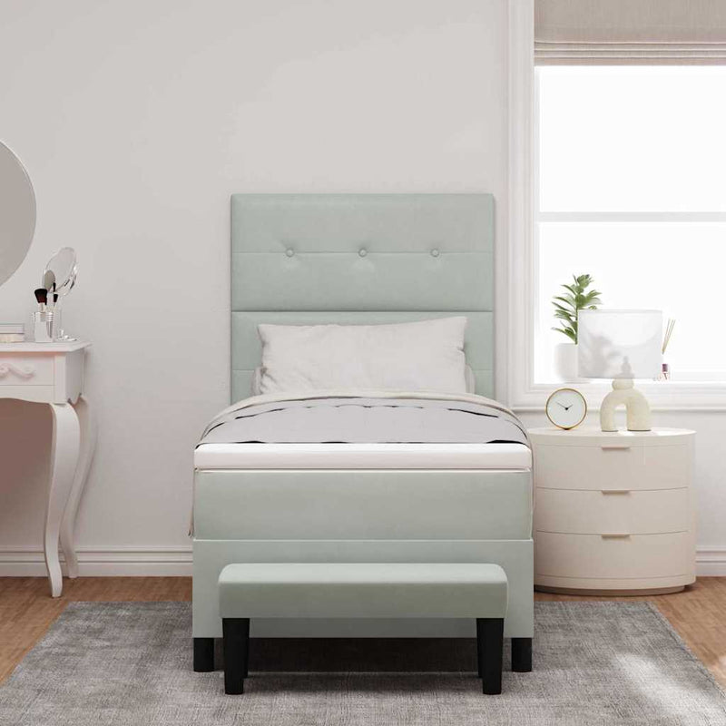 Pat cu arcuri cu headboard Gri deschis 200 x 90 cm Catifea