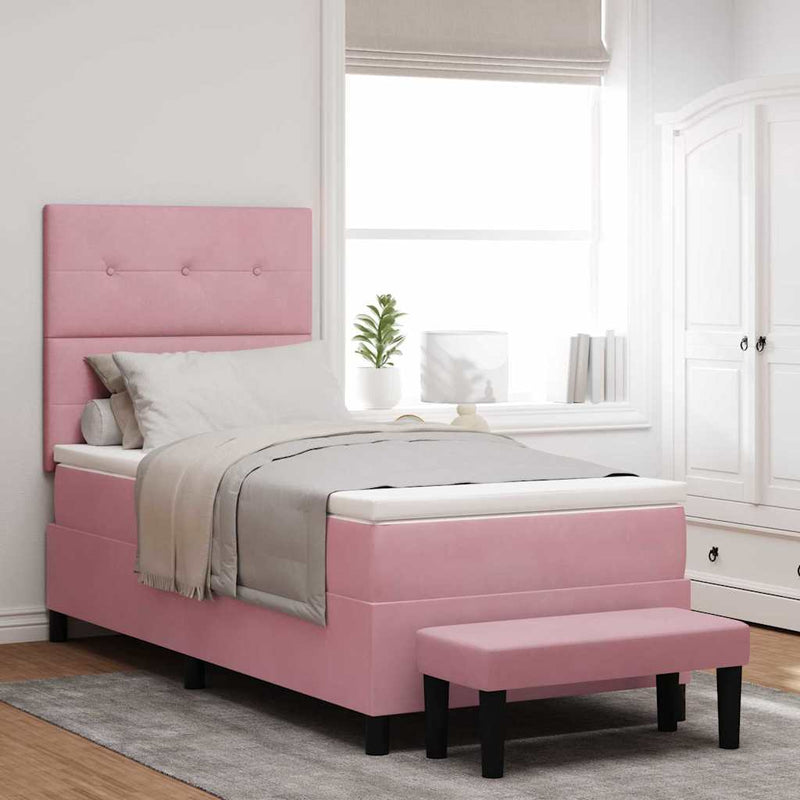 Pat cu arcuri cu headboard Roz 200 x 100 cm Catifea