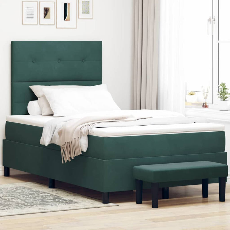 Pat cu arcuri cu headboard Verde închis 200 x 120 cm Catifea