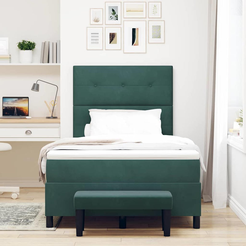 Pat cu arcuri cu headboard Verde închis 200 x 120 cm Catifea
